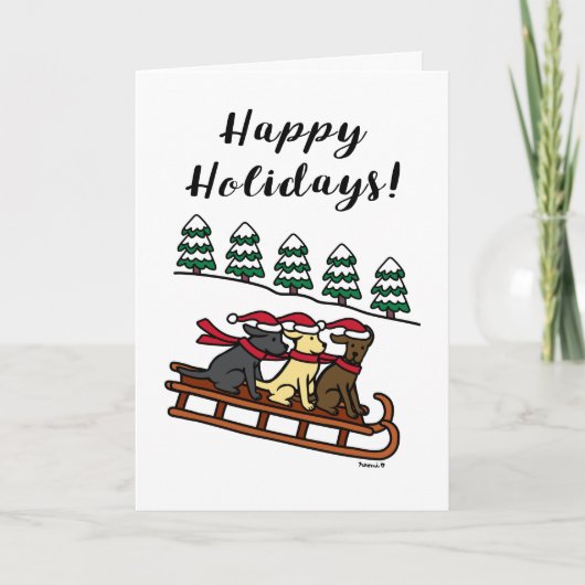 Drie Labradors sleeën glijden prettige feestdagen (Voorkant)