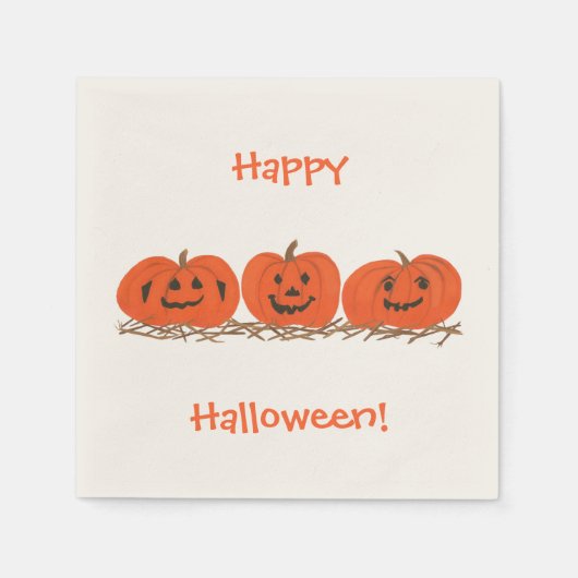 Drie lachende pompoenen Happy Halloween servetten (Voorkant)