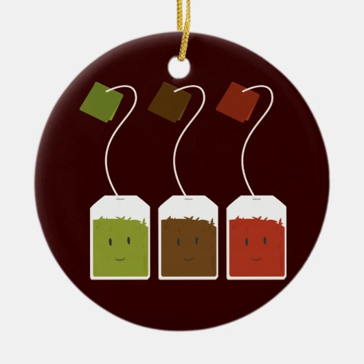 Drie lachende theezakken keramisch ornament (Voorkant)