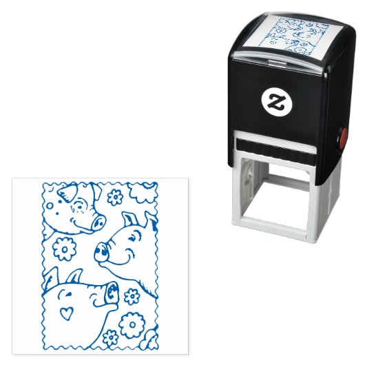 DRIE LACHENDE VARKENS, BOERDERIJ FAMILIE, HAPPY BA ZELFINKTENDE STEMPEL (In situ)