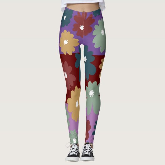 Drie lagen driekleurenachtergrondfloraal paars leggings (Voorkant)