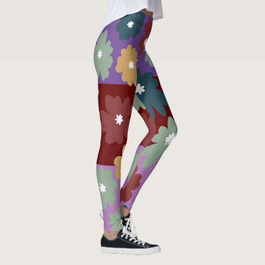 Drie lagen driekleurenachtergrondfloraal paars leggings (Rechts)