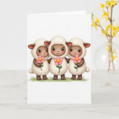 Drie Lammetjes Bloem Vrienden Kaart (Gele Bloem)