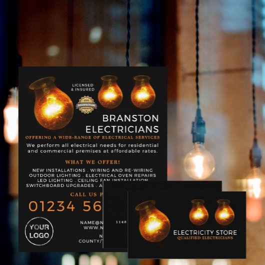Drie lampen, elektricien Adverteren Flyer