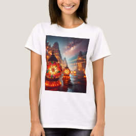 Drie lantaarns met het woord bloem erop t-shirt