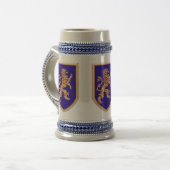 Drie leeuwen op blauwe schilden bierpul (Voorkant links)