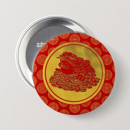 Drie Legged Lucky Money Frog Feng-shui Ronde Button 7,6 Cm (Voorkant /achterkant)