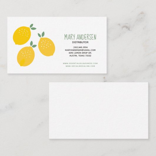 Drie Lemons Essential Oil Visitekaartje (Voorkant / Achterkant)