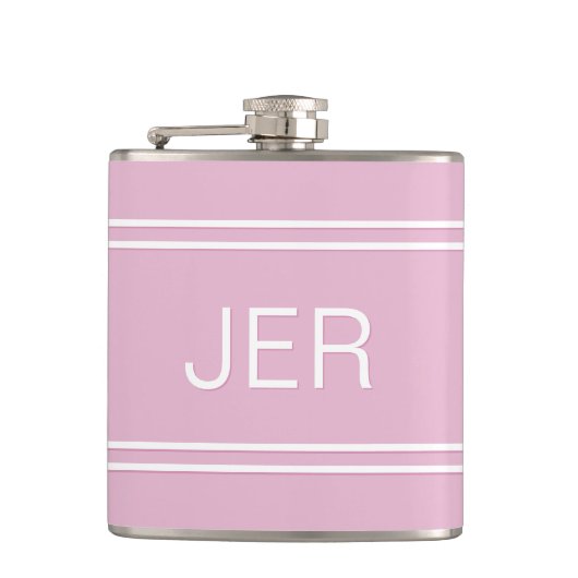 Drie letter Initialen monogram Drink roze Heupfles (Voorkant)