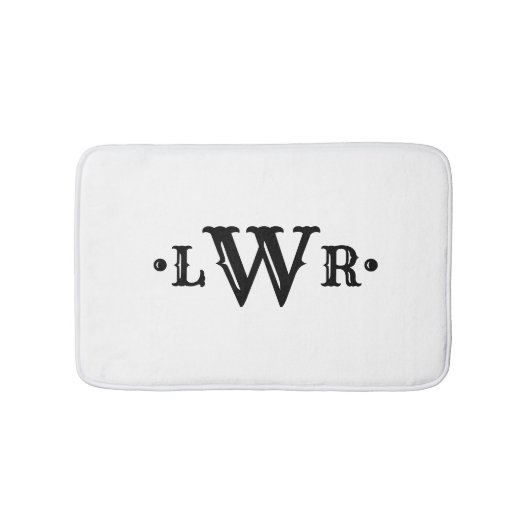 Drie Letter-monogram, aangepast, elegant zwart-wit Badmat (Voorkant)