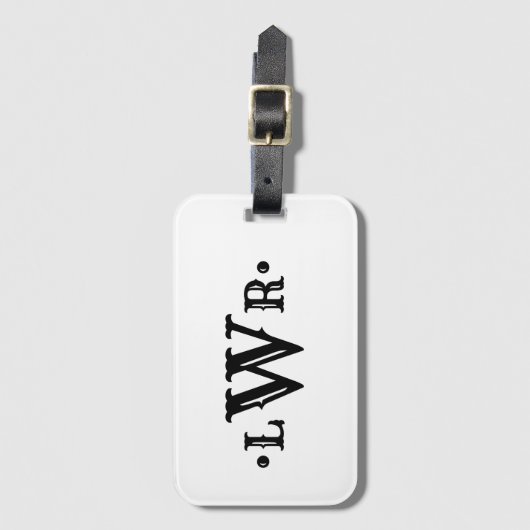 Drie Letter-monogram, aangepast, elegant zwart-wit Bagagelabel (Voorkant (verticaal))