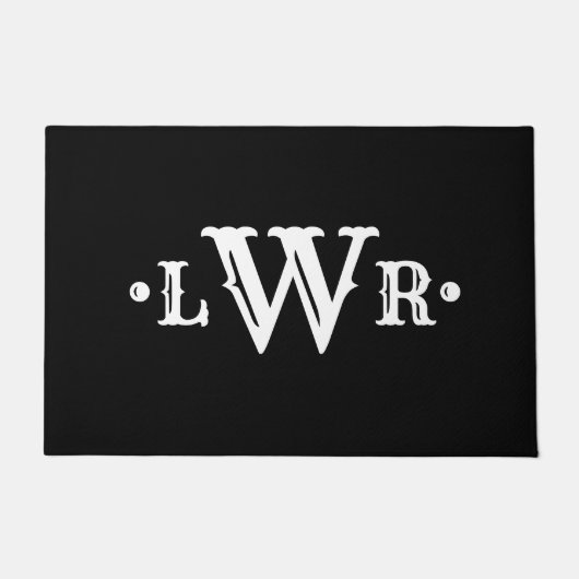 Drie Letter-monogram, aangepast, elegant zwart-wit Deurmat (Voorkant)