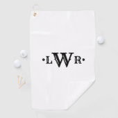 Drie Letter-monogram, aangepast, elegant zwart-wit Golfhanddoek (Insitu)