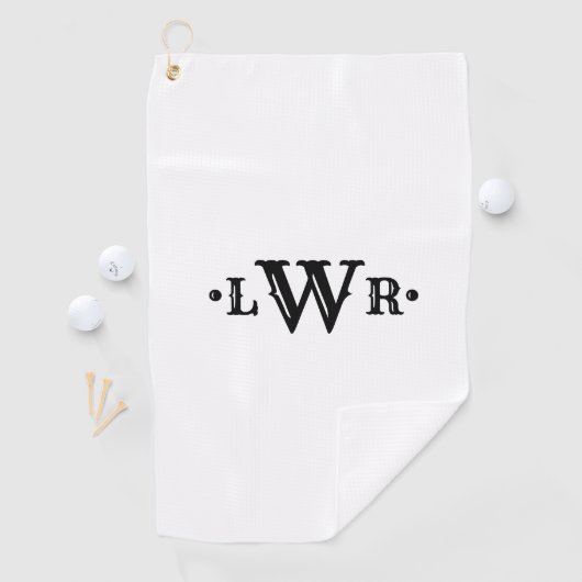 Drie Letter-monogram, aangepast, elegant zwart-wit Golfhanddoek (Insitu)