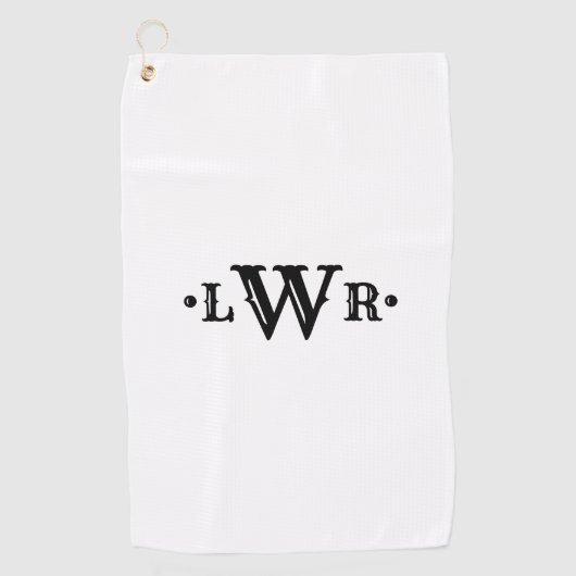 Drie Letter-monogram, aangepast, elegant zwart-wit Golfhanddoek (Voorkant)