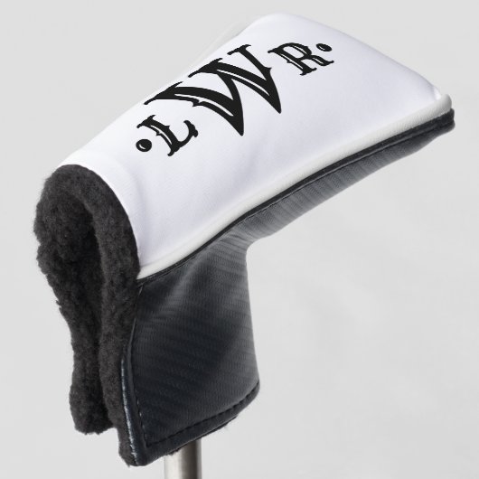 Drie Letter-monogram, aangepast, elegant zwart-wit Golfheadcover (3/4 voorkant)