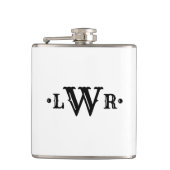 Drie Letter-monogram, aangepast, elegant zwart-wit Heupfles (Voorkant)