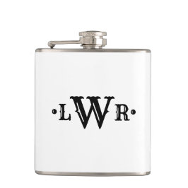 Drie Letter-monogram, aangepast, elegant zwart-wit Heupfles