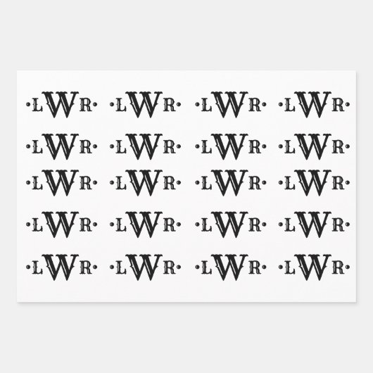 Drie Letter-monogram, aangepast, elegant zwart-wit Inpakpapier Vel (Voorkant 2)