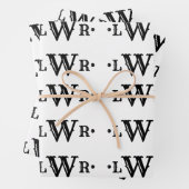 Drie Letter-monogram, aangepast, elegant zwart-wit Inpakpapier Vel (In situ)