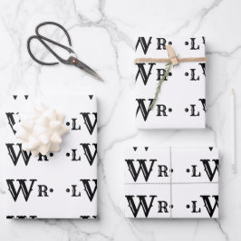 Drie Letter-monogram, aangepast, elegant zwart-wit Inpakpapier Vel