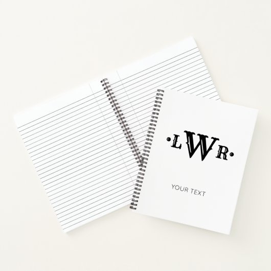 Drie Letter-monogram, aangepast, elegant zwart-wit Notitieboek (Binnen)