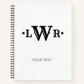 Drie Letter-monogram, aangepast, elegant zwart-wit Notitieboek (Voorkant)