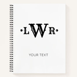 Drie Letter-monogram, aangepast, elegant zwart-wit Notitieboek