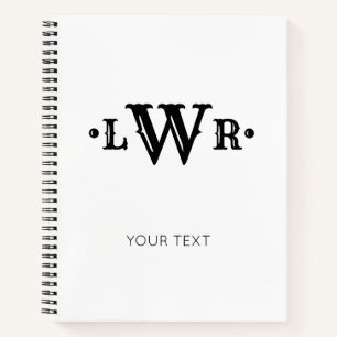 Drie Letter-monogram, aangepast, elegant zwart-wit Notitieboek