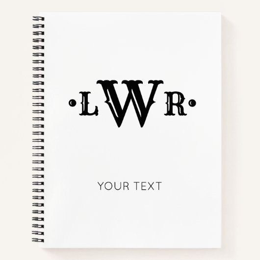 Drie Letter-monogram, aangepast, elegant zwart-wit Notitieboek (Voorkant)