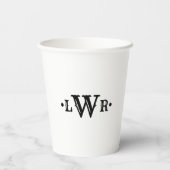 Drie Letter-monogram, aangepast, elegant zwart-wit Papieren Bekers (Achterkant)