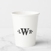 Drie Letter-monogram, aangepast, elegant zwart-wit Papieren Bekers (Voorkant)