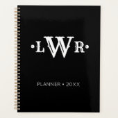 Drie Letter-monogram, aangepast, elegant zwart-wit Planner (Voorkant)
