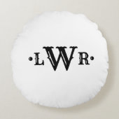 Drie Letter-monogram, aangepast, elegant zwart-wit Rond Kussen (Voorkant)