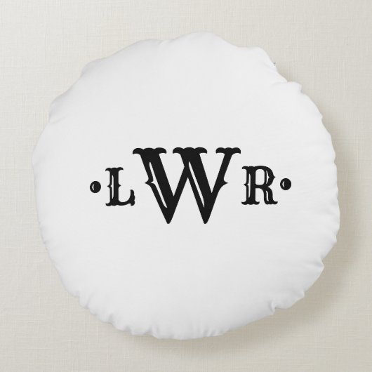 Drie Letter-monogram, aangepast, elegant zwart-wit Rond Kussen (Achterkant)