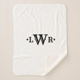 Drie Letter-monogram, aangepast, elegant zwart-wit Sherpa Deken