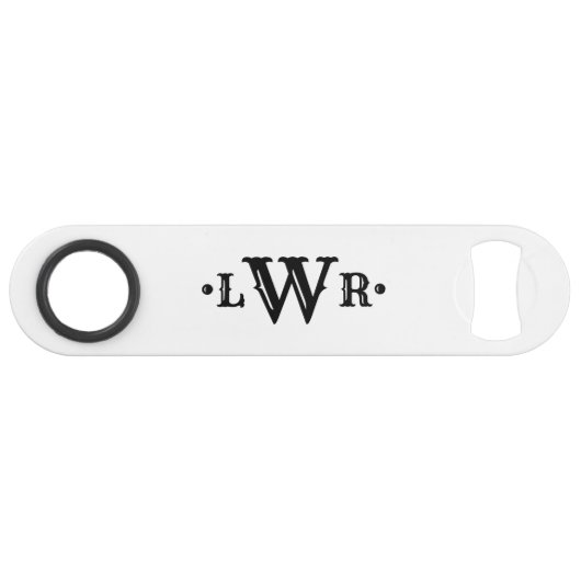 Drie Letter-monogram, aangepast, elegant zwart-wit Speed Flessenopener (Voorkant (Horizontaal))