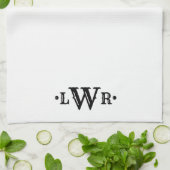 Drie Letter-monogram, aangepast, elegant zwart-wit Theedoek (Gevouwen)