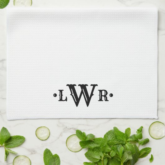 Drie Letter-monogram, aangepast, elegant zwart-wit Theedoek (Gevouwen)