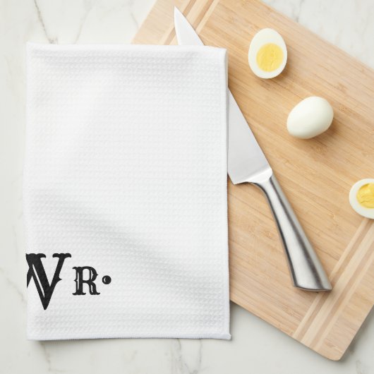 Drie Letter-monogram, aangepast, elegant zwart-wit Theedoek (Quarter Fold)