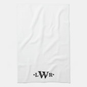 Drie Letter-monogram, aangepast, elegant zwart-wit Theedoek (Verticaal)