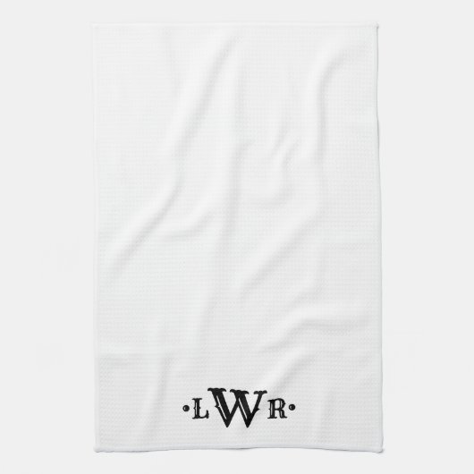 Drie Letter-monogram, aangepast, elegant zwart-wit Theedoek (Verticaal)