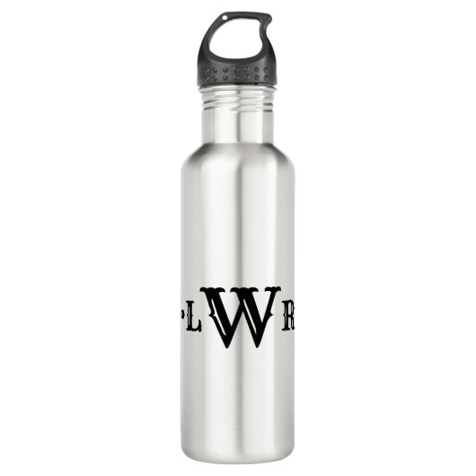 Drie Letter-monogram, aangepast, elegant zwart-wit Waterfles (Voorkant)