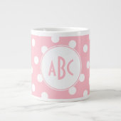 Drie Letter Monogramed Pink en White Polka Dots Grote Koffiekop (Voorkant)