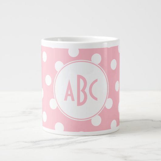 Drie Letter Monogramed Pink en White Polka Dots Grote Koffiekop (Voorkant)