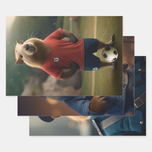 Drie leuke Capybara Afbeeldingen, Inpakpapier Vel (Set)