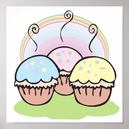 drie leuke kleine cupcakes poster (Voorkant)