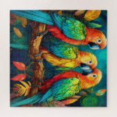Drie levendig gekleurde papegaaien legpuzzel (Horizontaal)