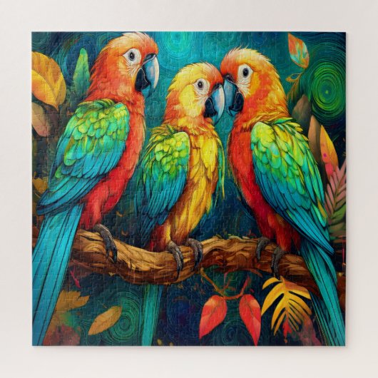 Drie levendig gekleurde papegaaien legpuzzel (Verticaal)