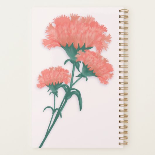 Drie lichte roze anjers, met naam planner (Achterkant)